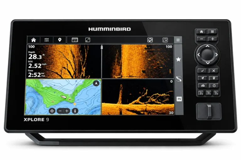 Humminbird XPLORE 9 GPS top fish finder with split-screen sonar and lake mapping display