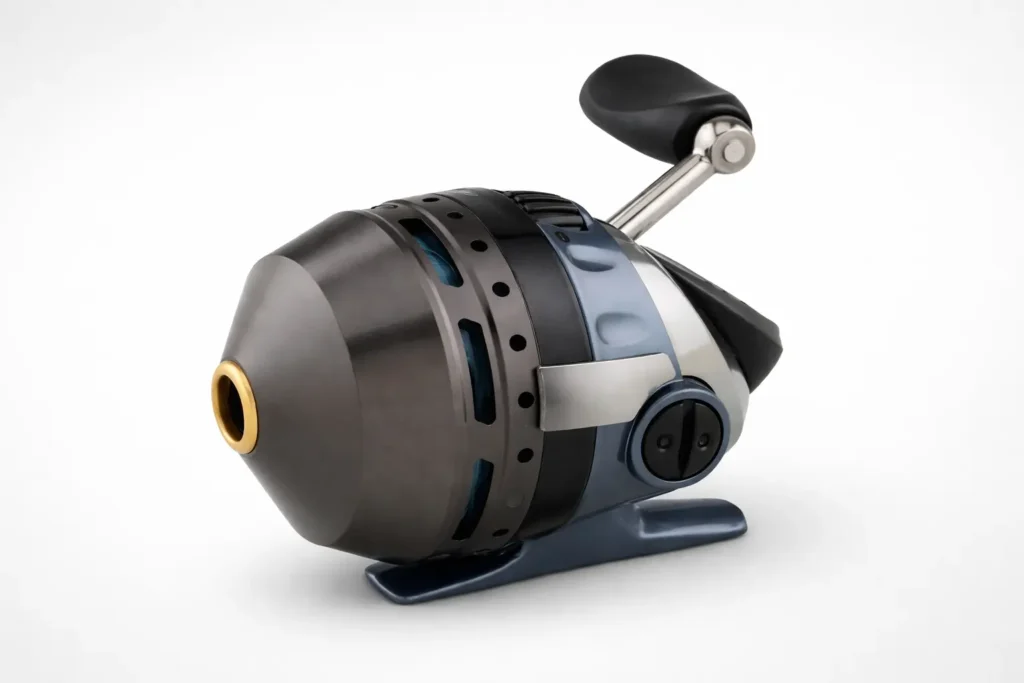 Pflueger President Spincast Reel with smooth metal body and ergonomic handle