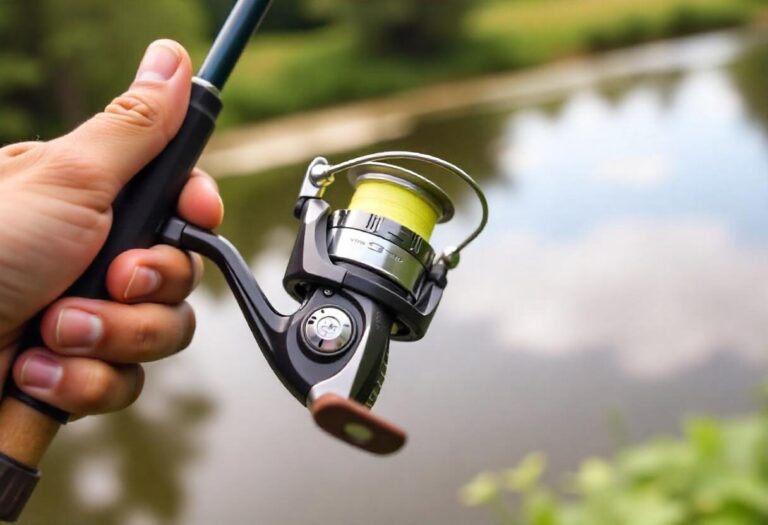 Man holding a fishing-rod with a silver spincast reel