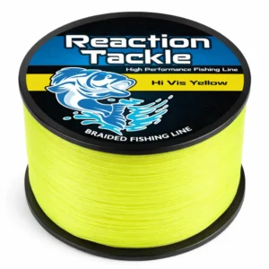 Reaction Tackle hi vis yellow braided fishing line spool bright high visibility super strong smooth casting fishing line