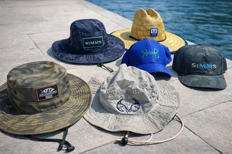 Assorted Best fishing hats including wide-brim sun hats and caps designed for UV protection and all-day comfort near water