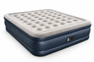 a best queen camping mattress placed at a slight angle on a pure white background