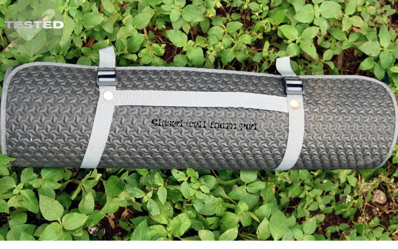 Closed-cell foam pad placed on grass for testing